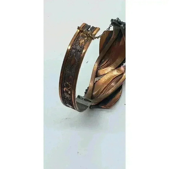 Vintage Whiting Davis Copper Hinged Bangle Bracelet Southwest Style Leaves - Picture 8 of 12